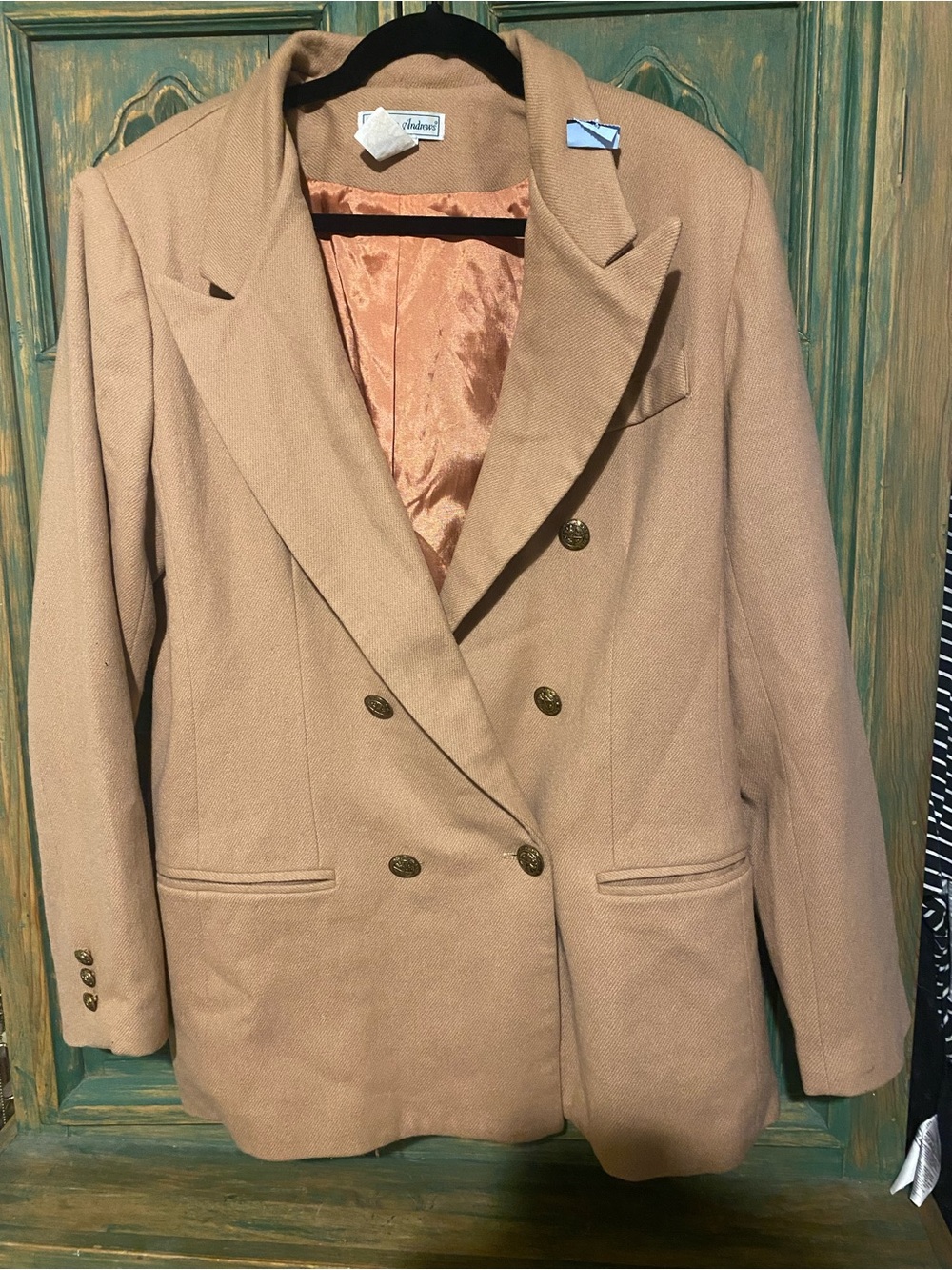 Beige Double-Breasted Wool Blazer with Gold Buttons